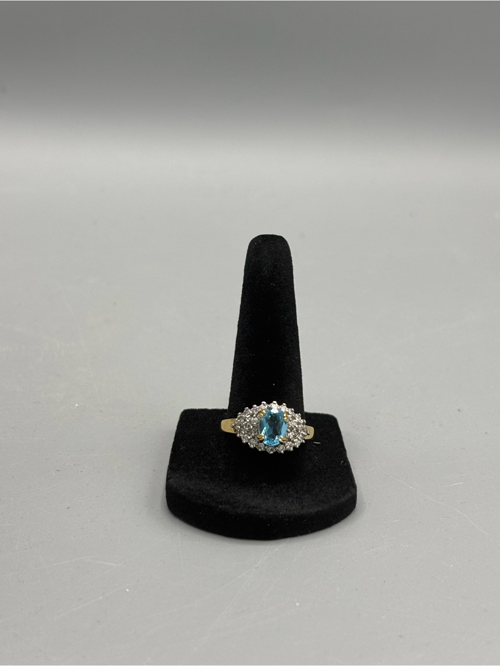 14K Blue Topaz Halo Ring in Gold